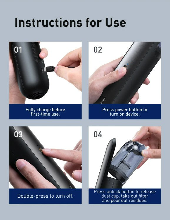 Baseus A1 Car Vacuum Cleaner 4000Pa Wireless Vacuum For Car Home Cleaning - Black_13